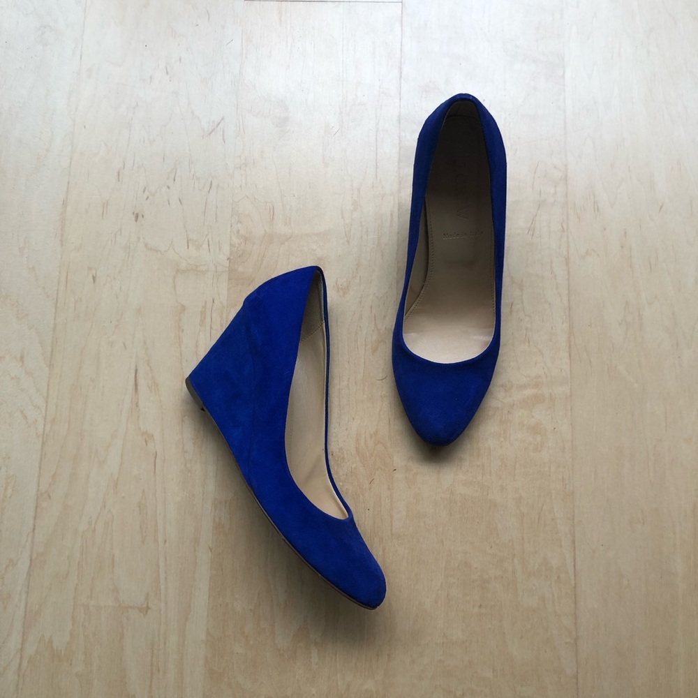 J.Crew Martina suede blue wedge heels